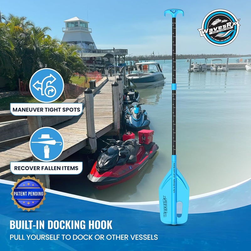 WAVESRX Telescoping Paddle with Docking Hook & Depth Gauge - Adjustable 24" to 54" Collapsible Emergency Oar for Jet Ski, Boat, PWC, Kayak, Canoe, Inflatable Dinghy- Must Have Boating Accessories - Image 3